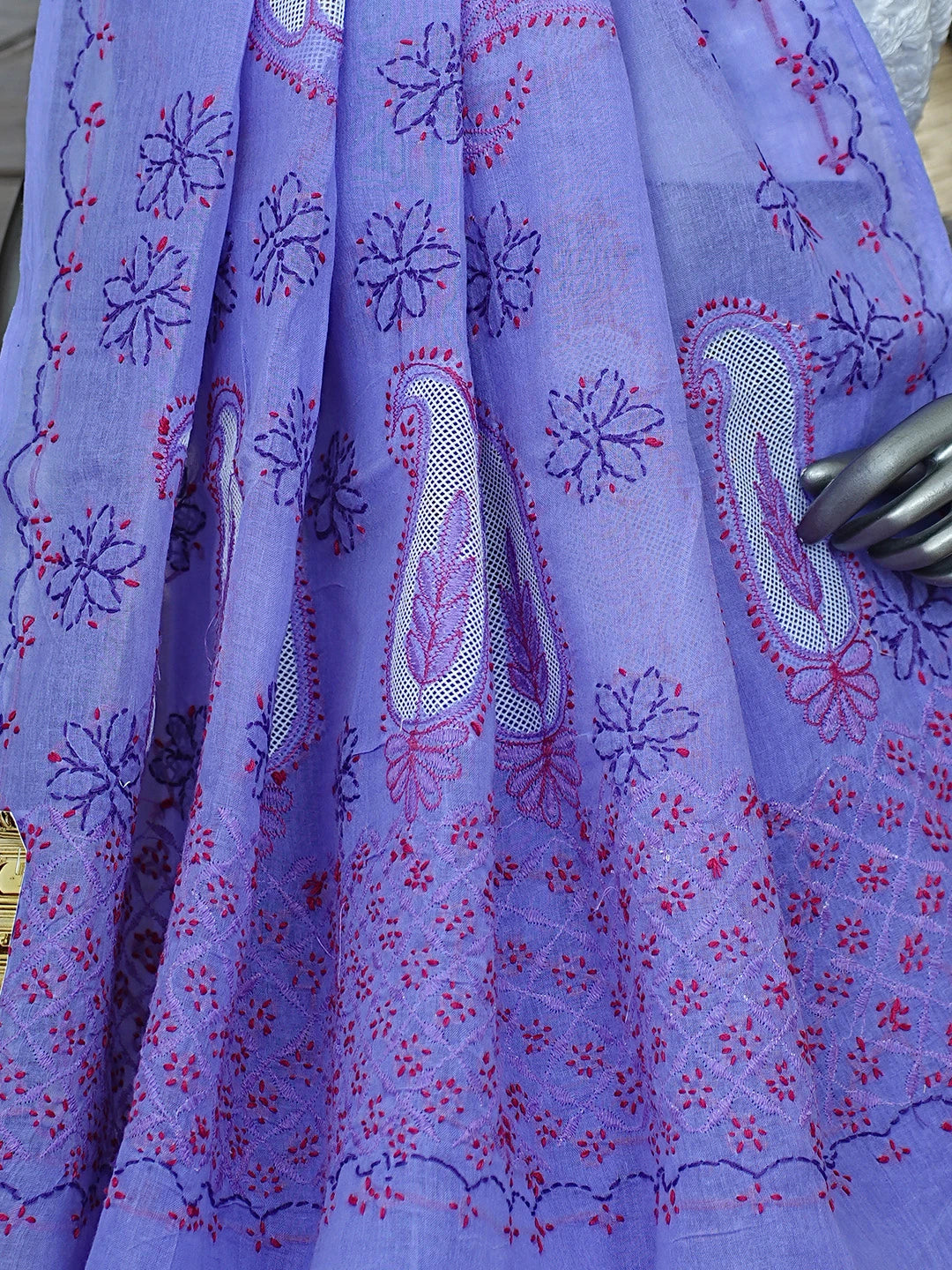 Ada Hand Embroidered Mauve Cotton Lucknowi Chikankari Saree and Blouse 01A891812