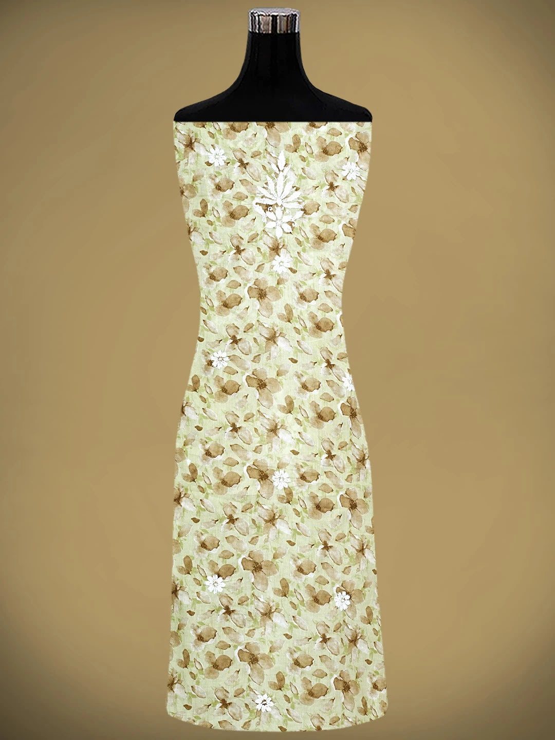 Ada Hand Embroidered Floral Printed Green Cotton Lucknowi Chikankari Unstitched Kurta Dupatta Set 01A898217
