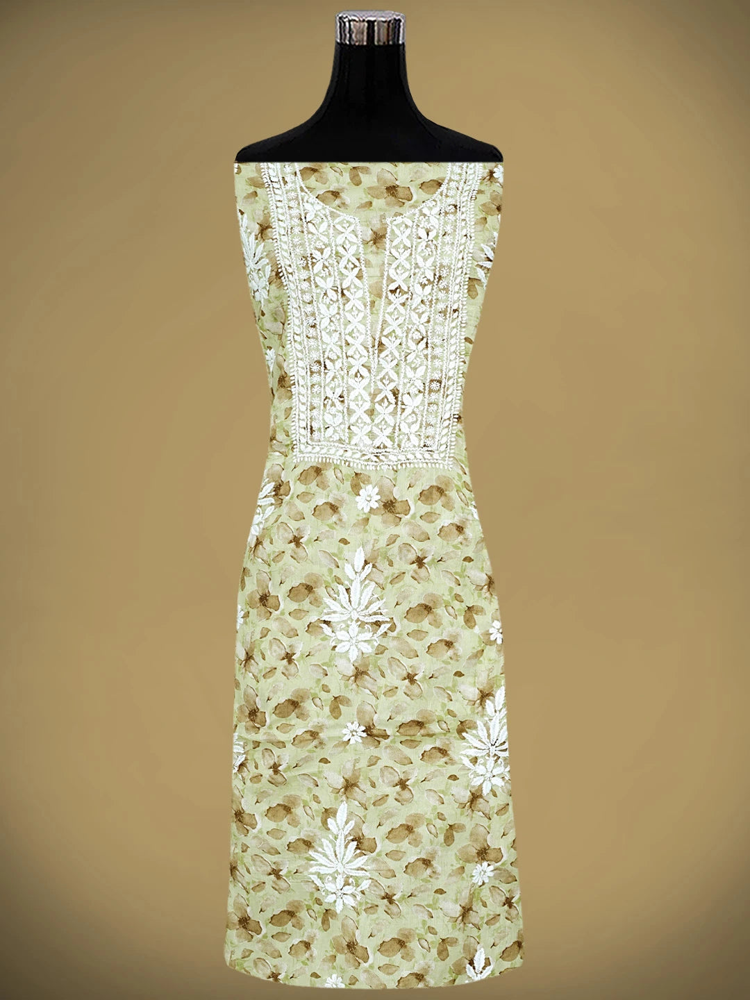 Ada Hand Embroidered Floral Printed Green Cotton Lucknowi Chikankari Unstitched Kurta Dupatta Set 01A898217