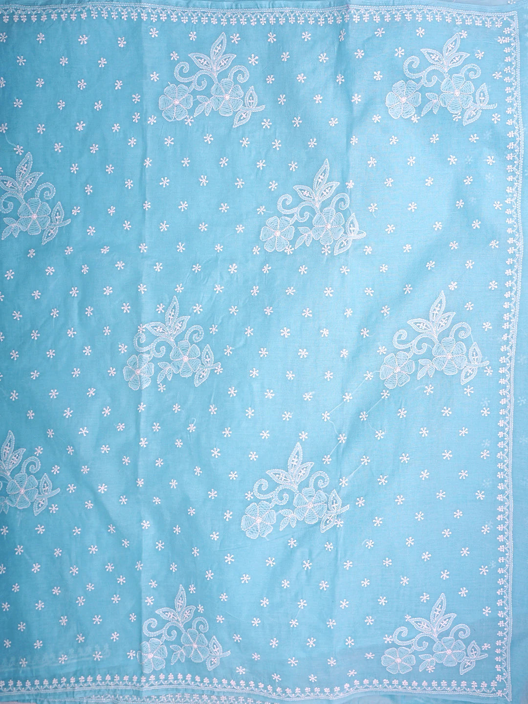 Ada Hand Embroidered Blue Cotton Lucknowi Chikankari Saree and Blouse 01A873421