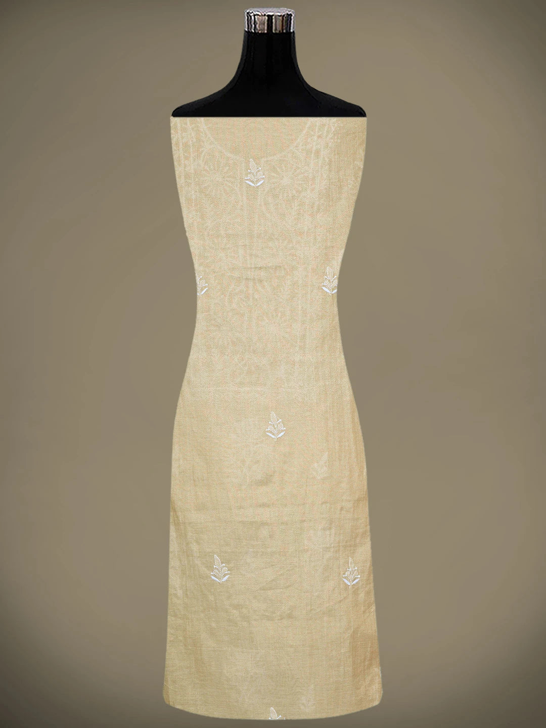 Ada Hand Embroidered Fawn Tissue Lucknowi Chikankari Unstitched Kurta Dupatta Set 01A901619