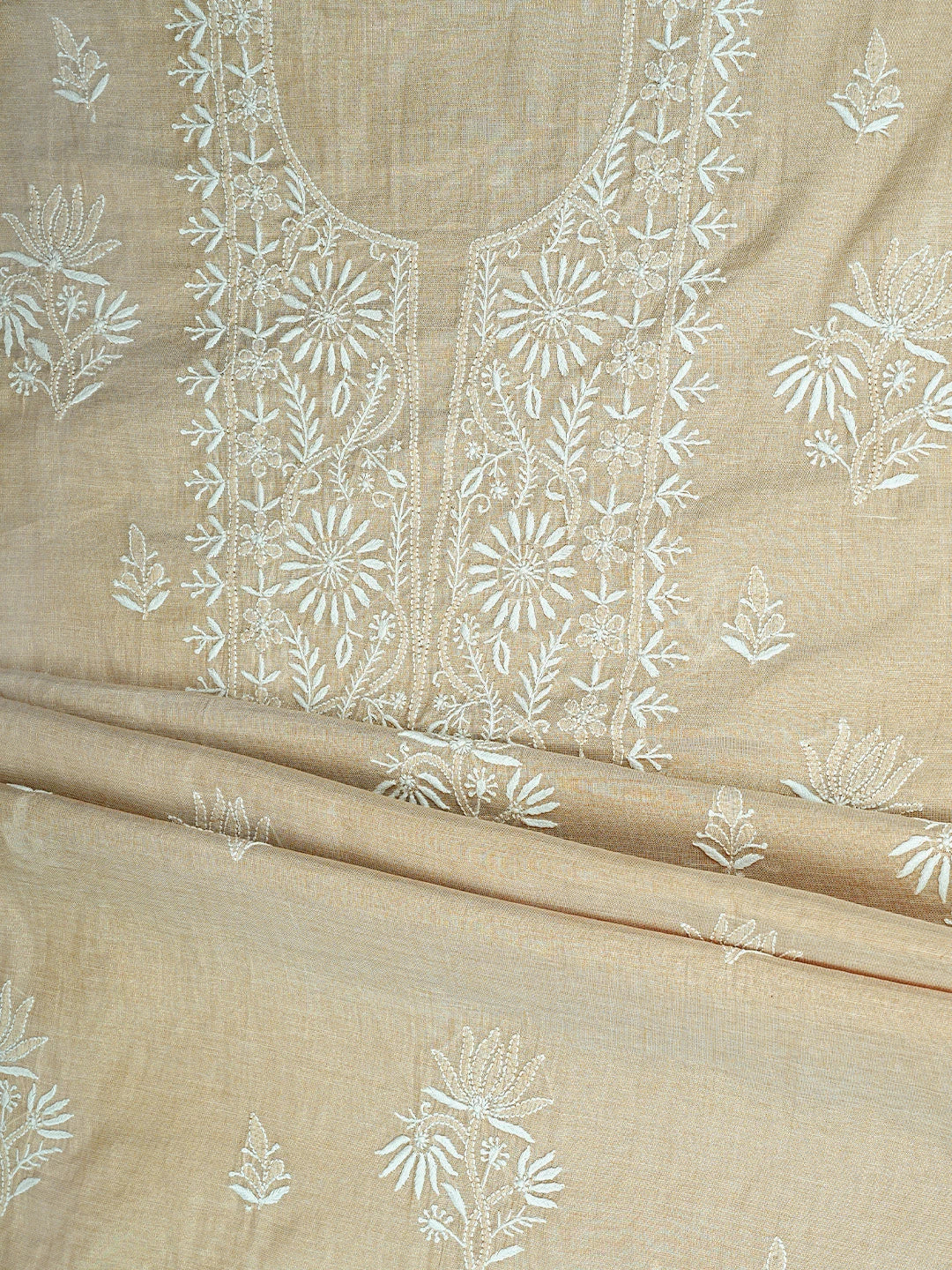 Ada Hand Embroidered Fawn Tissue Lucknowi Chikankari Unstitched Kurta Dupatta Set 01A901619
