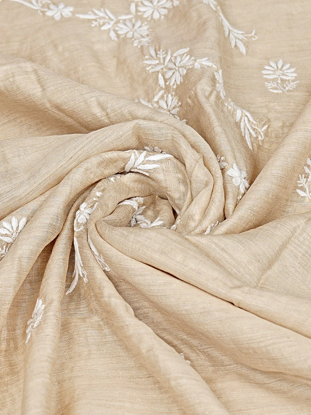 Ada Hand Embroidered Fawn Monga Silk Lucknowi Chikankari Dupatta 01A881942