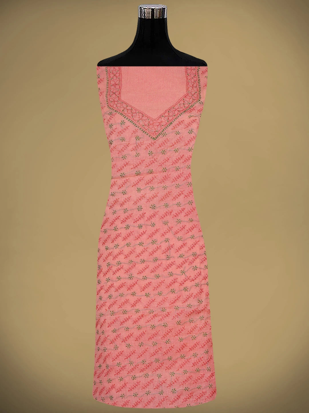 Ada Hand Embroidered Carrot Pink Cotton Lucknowi Chikankari Unstitched Suit Piece 01A893874