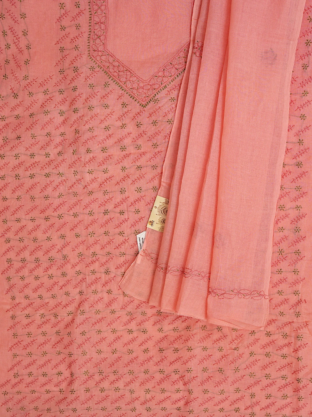 Ada Hand Embroidered Carrot Pink Cotton Lucknowi Chikankari Unstitched Suit Piece 01A893874