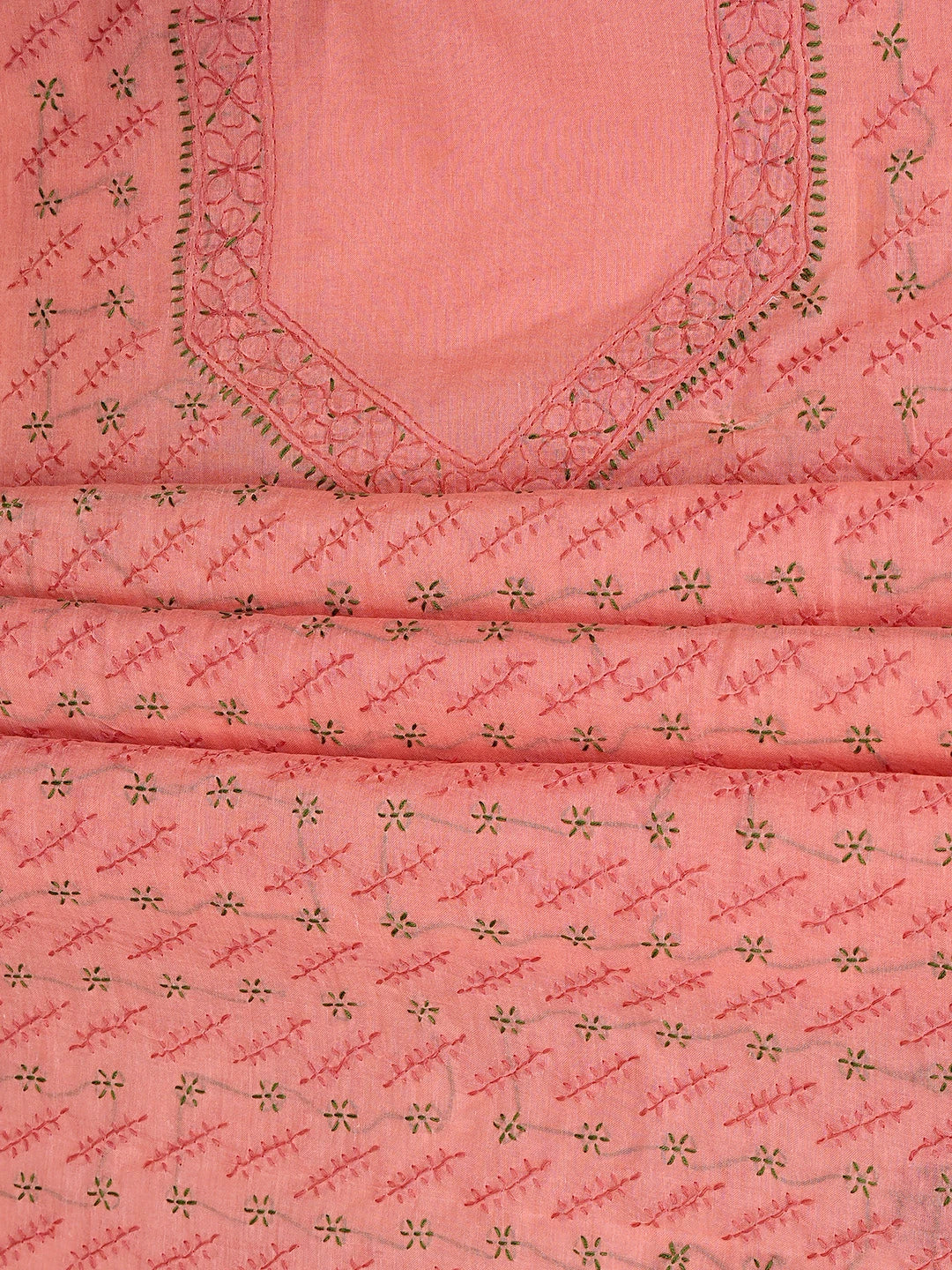 Ada Hand Embroidered Carrot Pink Cotton Lucknowi Chikankari Unstitched Suit Piece 01A893874