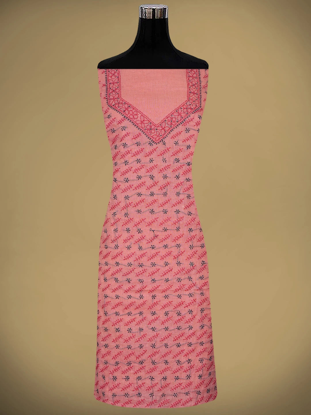 Ada Hand Embroidered Carrot Green Cotton Lucknowi Chikankari Unstitched Suit Piece 01A893876