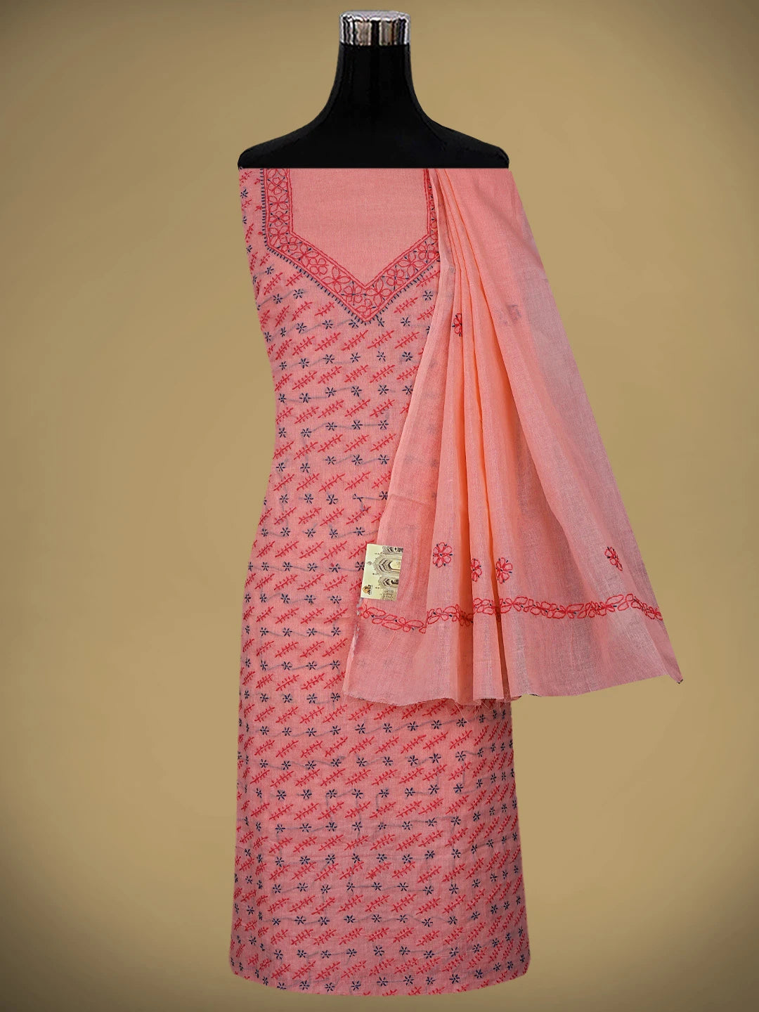 Ada Hand Embroidered Carrot Green Cotton Lucknowi Chikankari Unstitched Suit Piece 01A893876