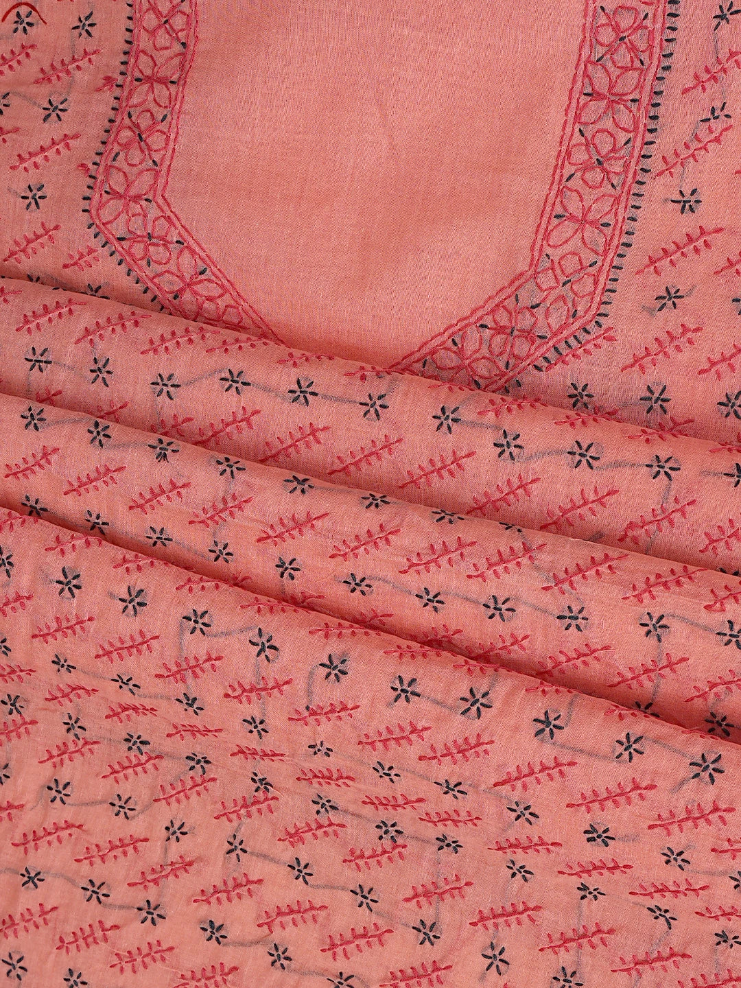 Ada Hand Embroidered Carrot Green Cotton Lucknowi Chikankari Unstitched Suit Piece 01A893876
