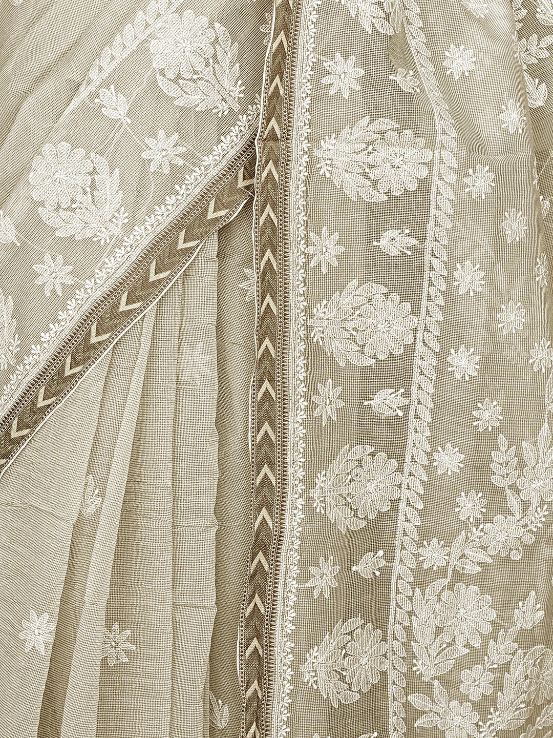 Ada Hand Embroidered Nickel Grey Kota Chanderi Lucknowi Chikankari Saree and Blouse 01A879426
