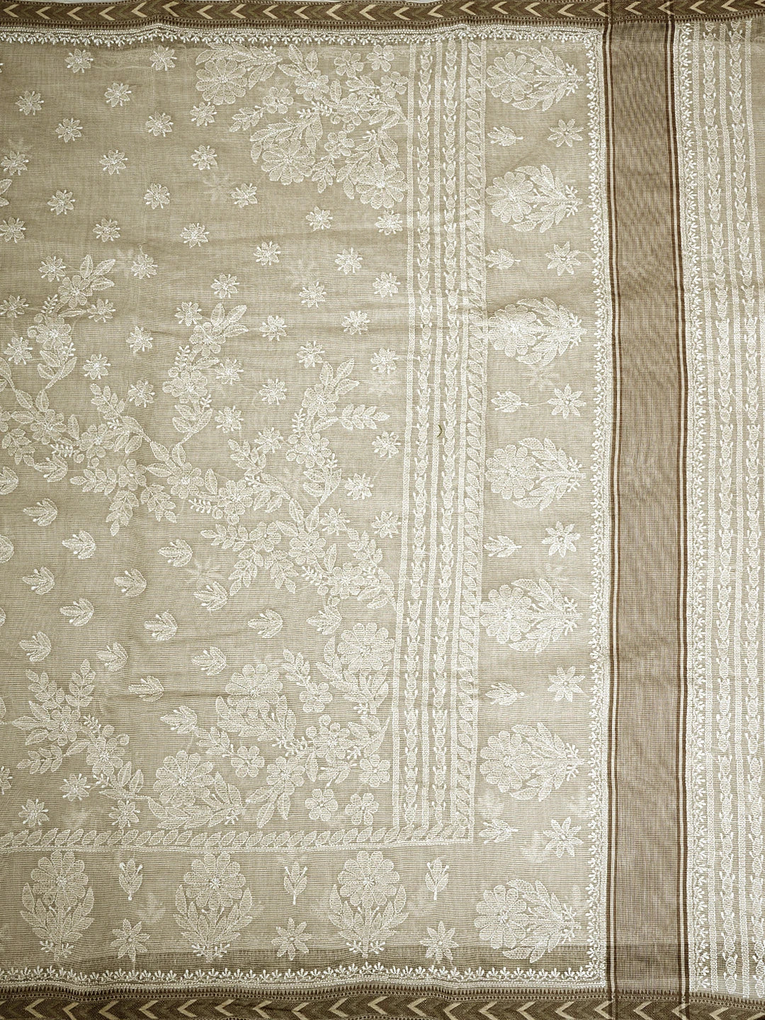 Ada Hand Embroidered Nickel Grey Kota Chanderi Lucknowi Chikankari Saree and Blouse 01A879426