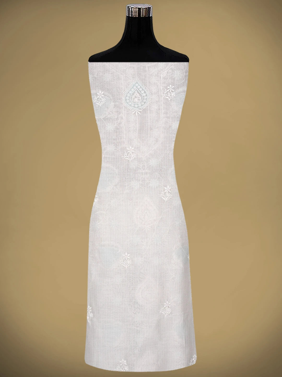 Ada Hand Embroidered White Chanderi Lucknowi Chikankari Unstitched Kurta Dupatta Set With Cutdana Work 01A897600