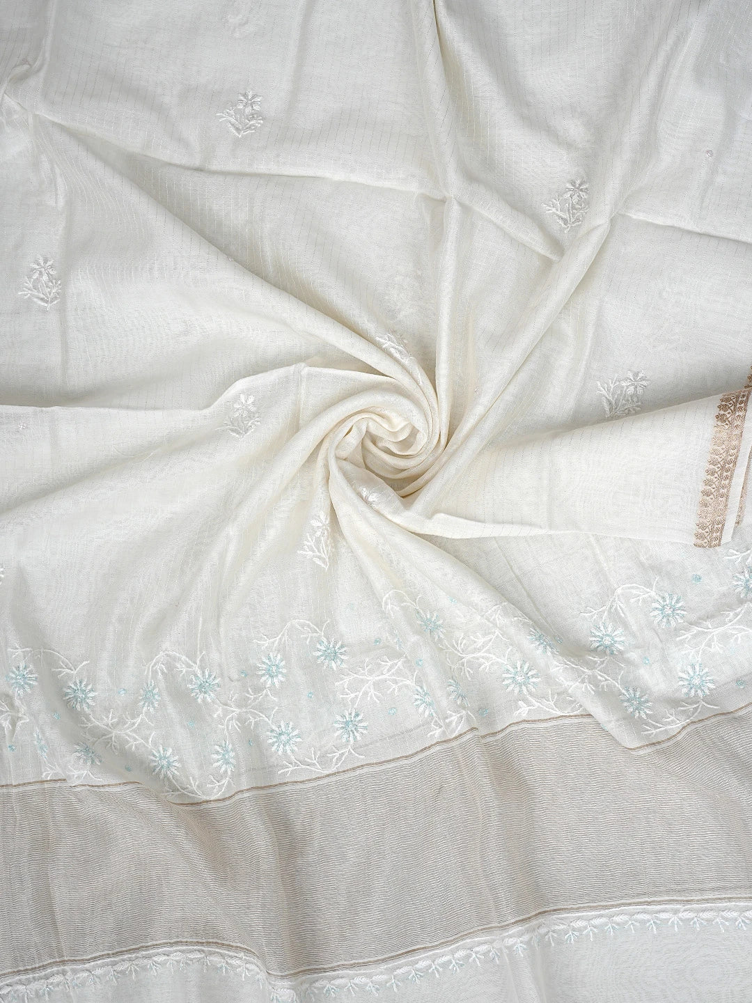 Ada Hand Embroidered White Chanderi Lucknowi Chikankari Unstitched Kurta Dupatta Set With Cutdana Work 01A897600