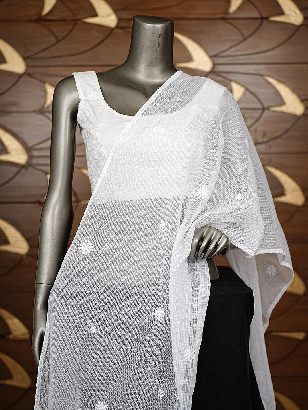 Ada Hand Embroidered White Kota Lucknowi Chikankari Dupatta 01A880116