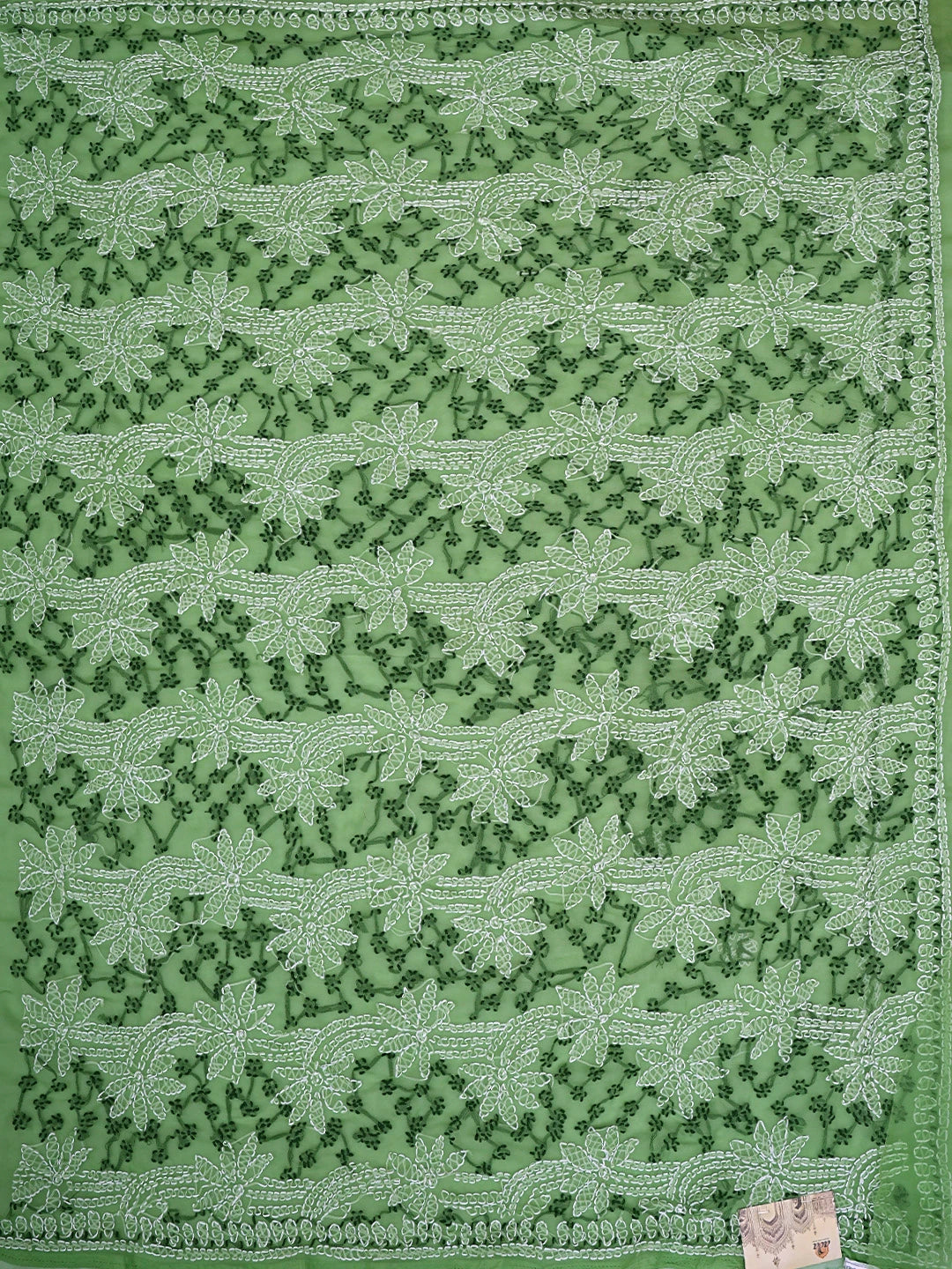 Ada Hand Embroidered Mehendi Green Georgette Lucknowi Chikankari Saree With Blouse 01A892016