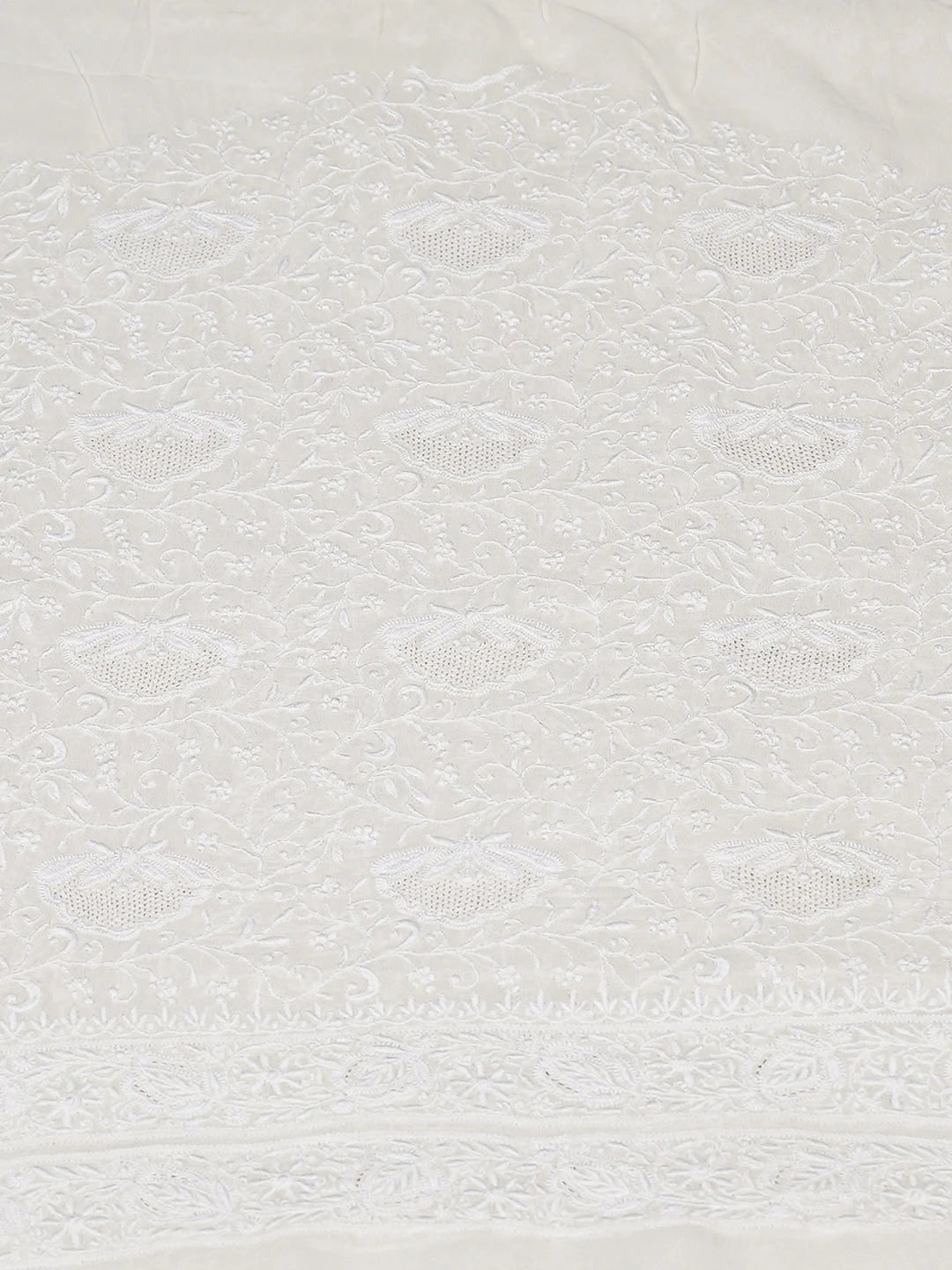 Ada Hand Embroidered White Pure Georgette Lucknowi Chikankari Unstitched Kurta Dupatta Set 01A681370