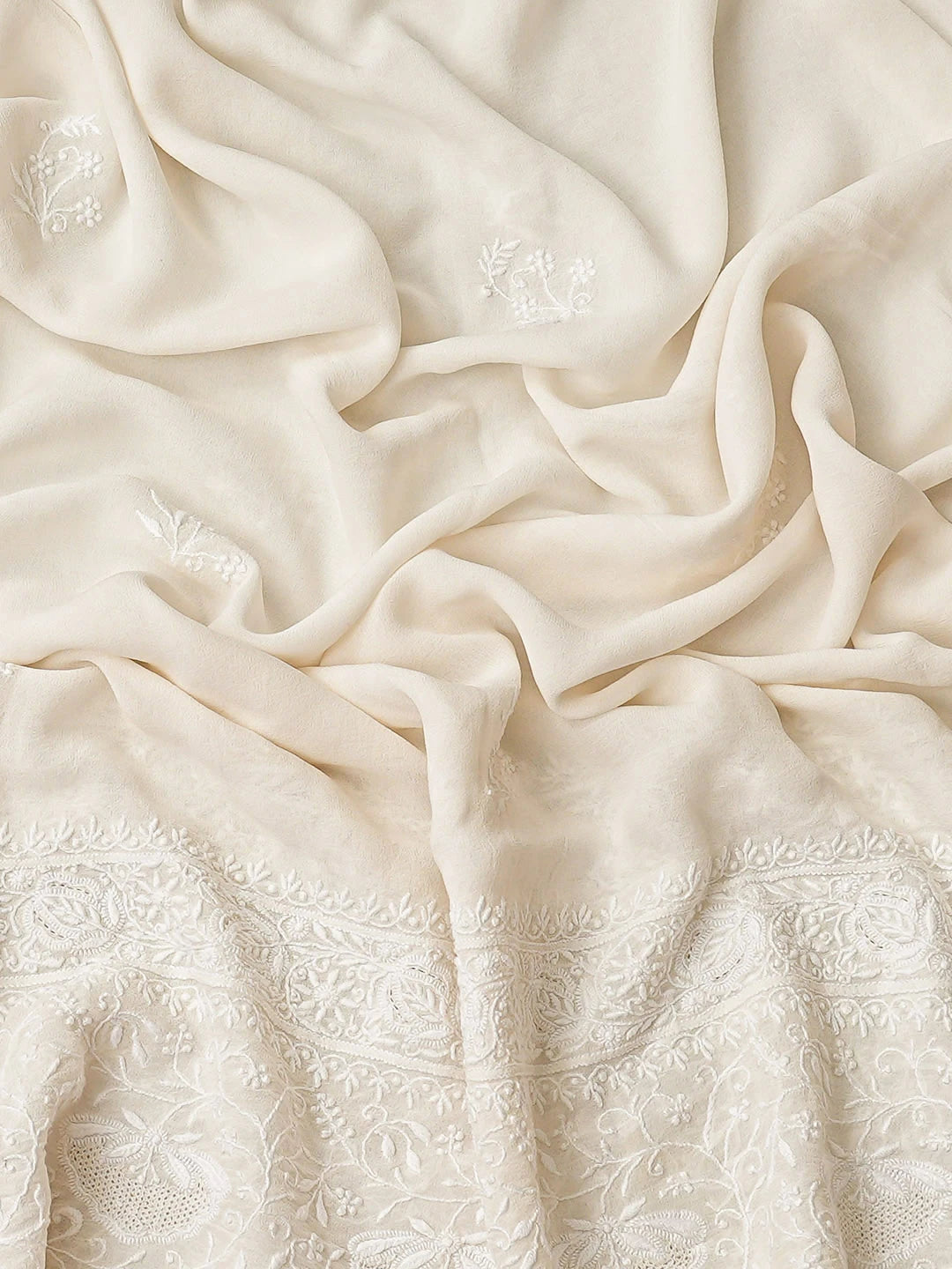 Ada Hand Embroidered White Pure Georgette Lucknowi Chikankari Unstitched Kurta Dupatta Set 01A681370