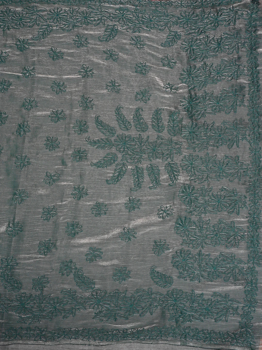 Ada Hand Embroidered Burberry Teal Blue Organza Lucknowi Chikankari Saree and Blouse 01A901858