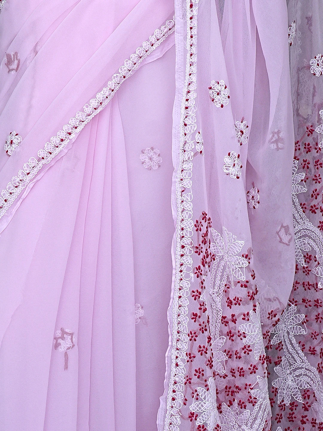 Ada Hand Embroidered Pink Georgette Lucknowi Chikankari Saree With Blouse 01A891965