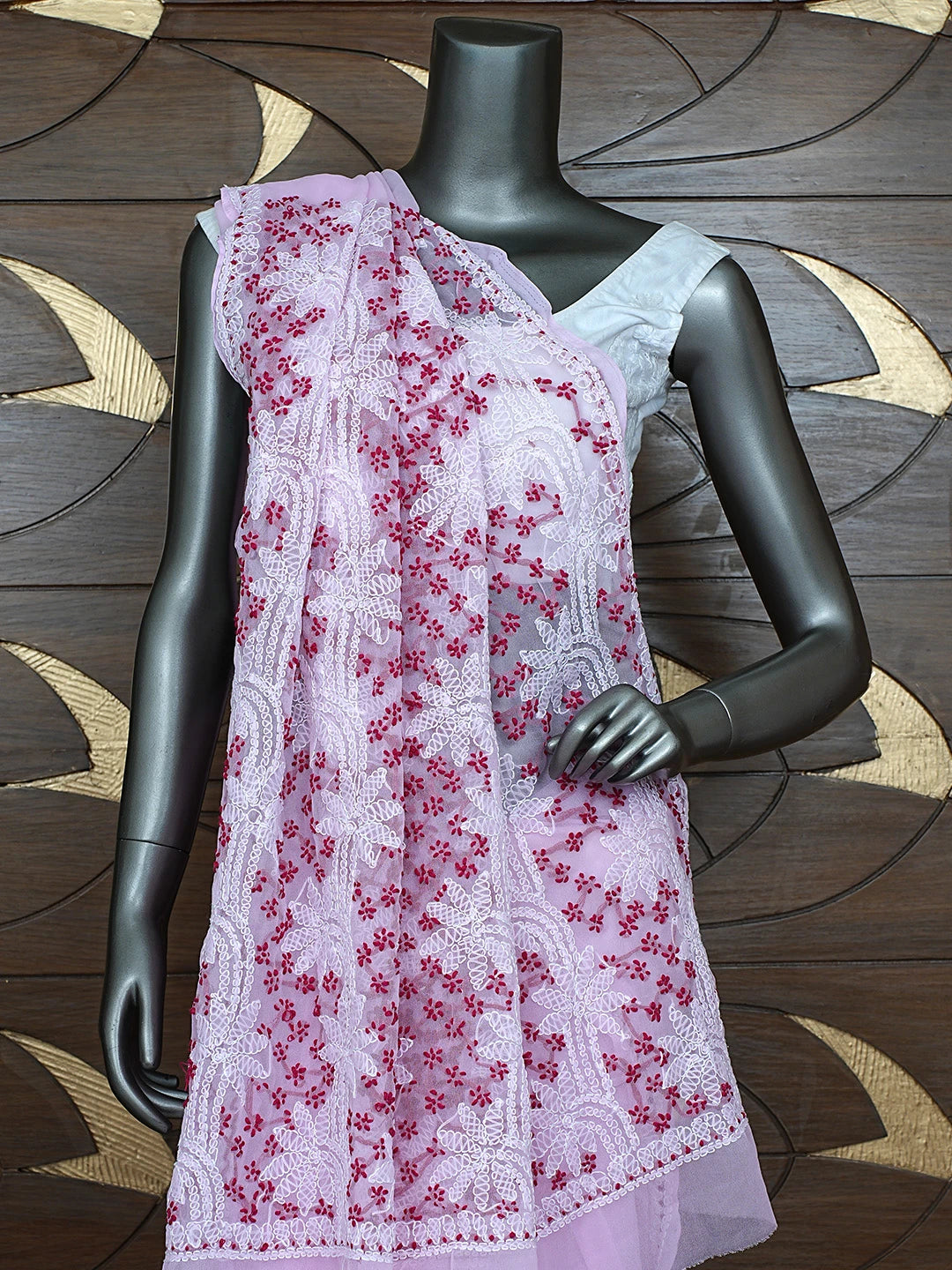 Ada Hand Embroidered Pink Georgette Lucknowi Chikankari Saree With Blouse 01A891965