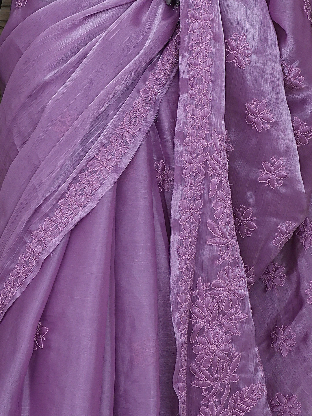 Ada Hand Embroidered Byzantium Purple Organza Lucknowi Chikankari Saree and Blouse 01A901838
