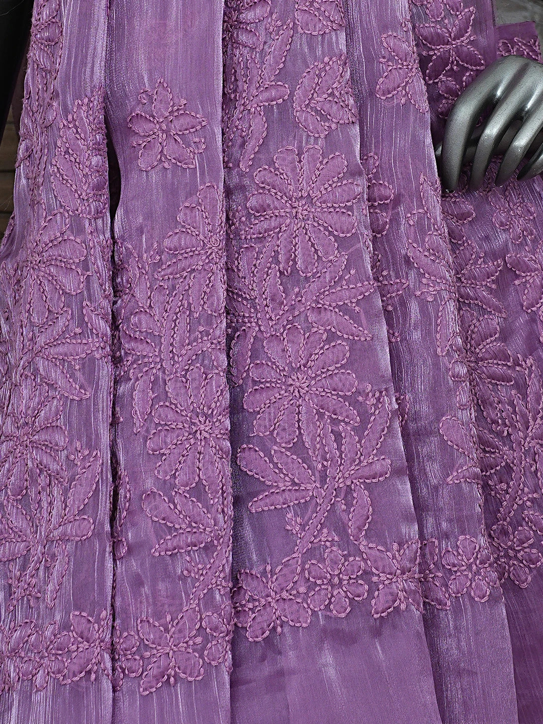 Ada Hand Embroidered Byzantium Purple Organza Lucknowi Chikankari Saree and Blouse 01A901838