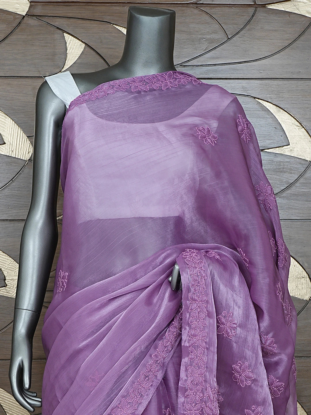Ada Hand Embroidered Byzantium Purple Organza Lucknowi Chikankari Saree and Blouse 01A901838