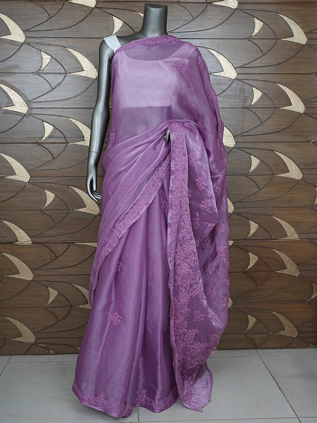 Ada Hand Embroidered Byzantium Purple Organza Lucknowi Chikankari Saree and Blouse 01A901838