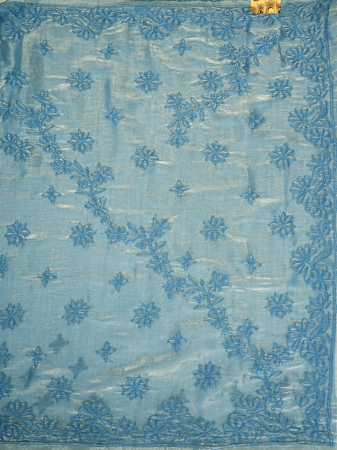 Ada Hand Embroidered Steel Blue Organza Lucknowi Chikankari Saree and Blouse 01A901831