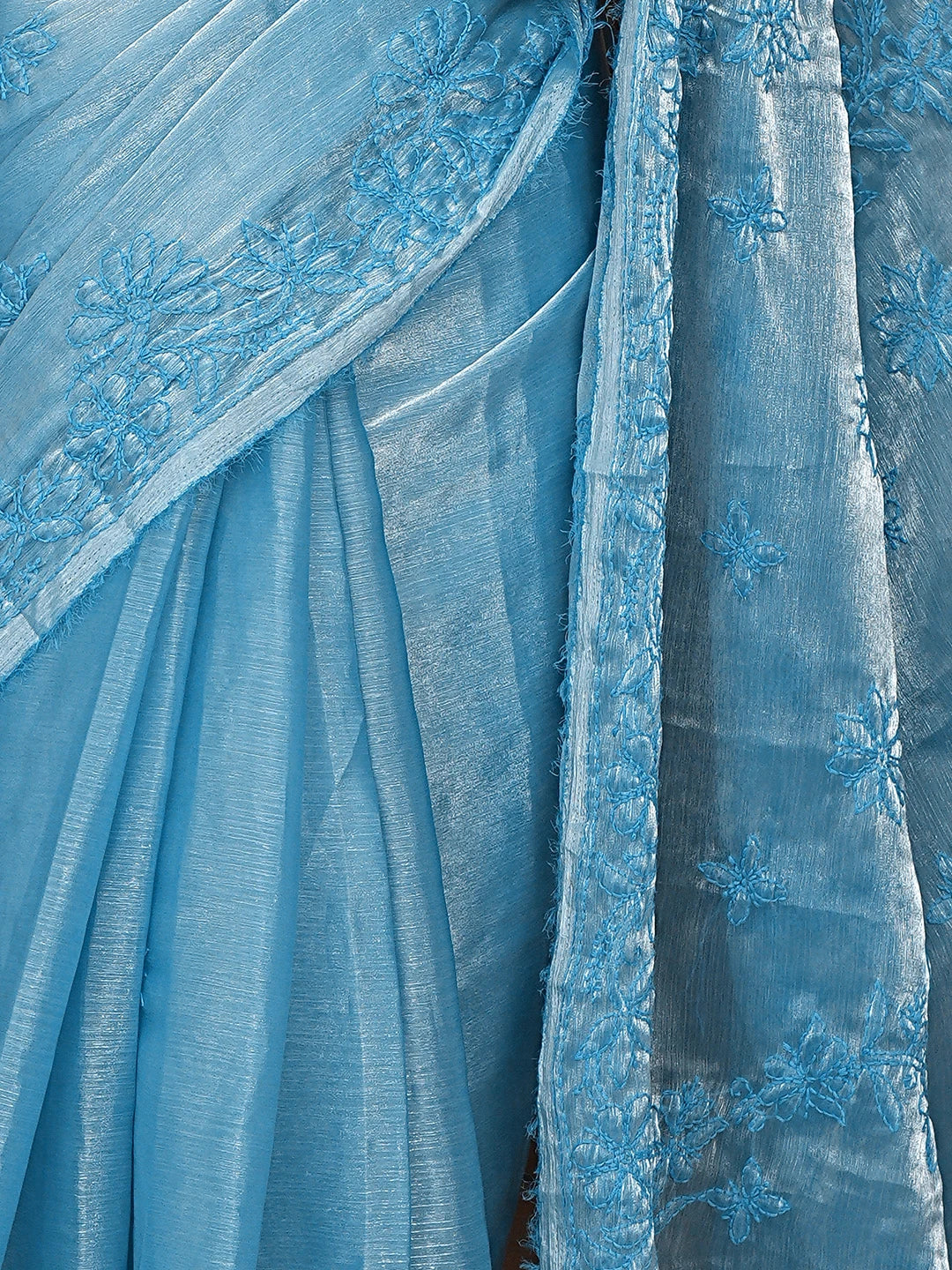 Ada Hand Embroidered Steel Blue Organza Lucknowi Chikankari Saree and Blouse 01A901831