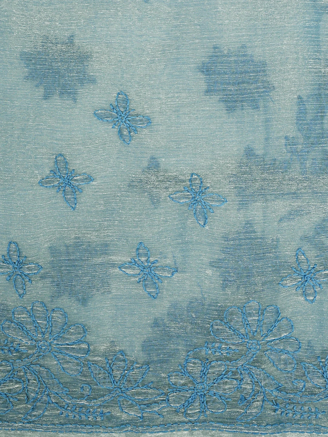 Ada Hand Embroidered Steel Blue Organza Lucknowi Chikankari Saree and Blouse 01A901831