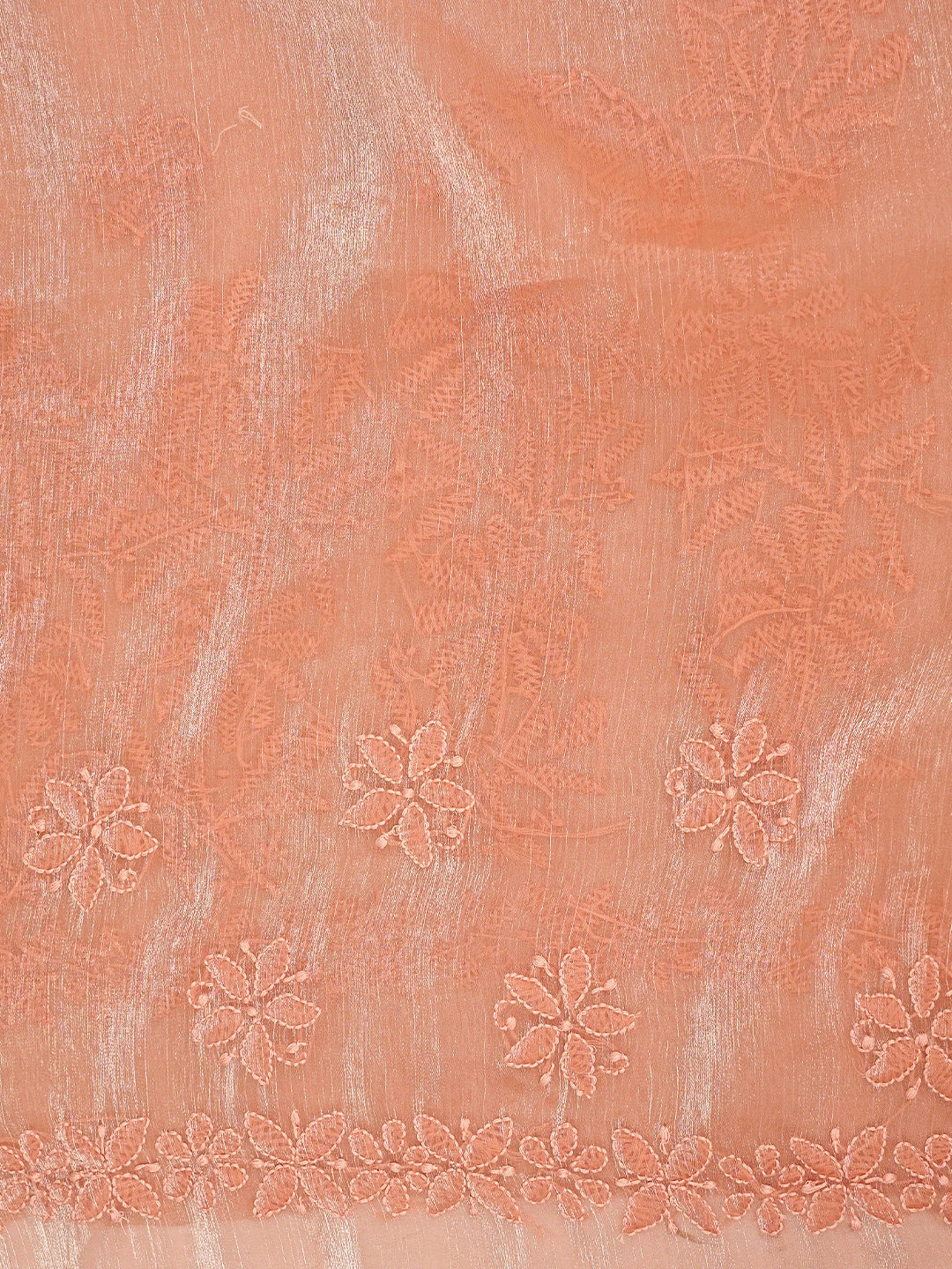 Ada Hand Embroidered Dusty Peach Organza Lucknowi Chikankari Saree and Blouse 01A901849