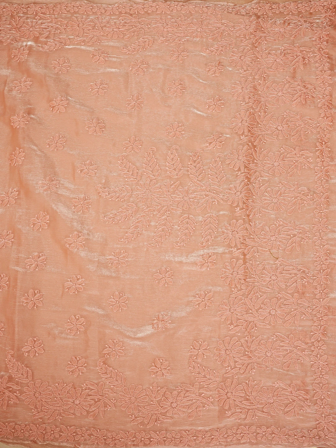 Ada Hand Embroidered Dusty Peach Organza Lucknowi Chikankari Saree and Blouse 01A901849