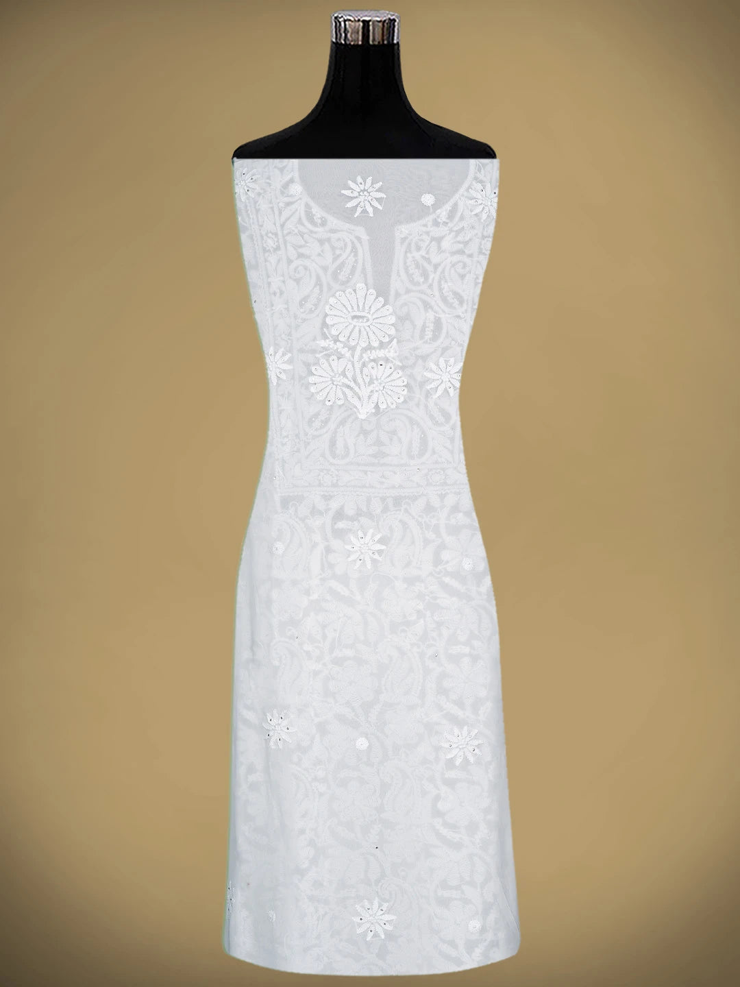 Ada Hand Embroidered White Viscose Georgette Lucknowi Chikankari Unstitched Kurta Dupatta Set With Muqaish/Mukaish Work 01A893394