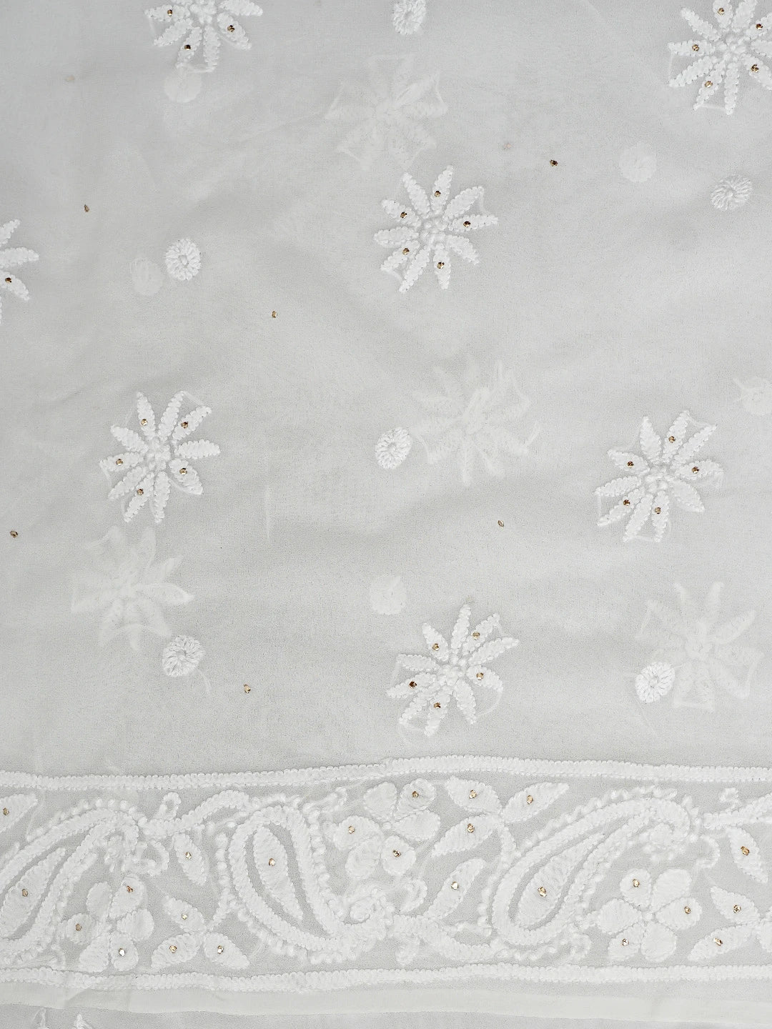 Ada Hand Embroidered White Viscose Georgette Lucknowi Chikankari Unstitched Kurta Dupatta Set With Muqaish/Mukaish Work 01A893394