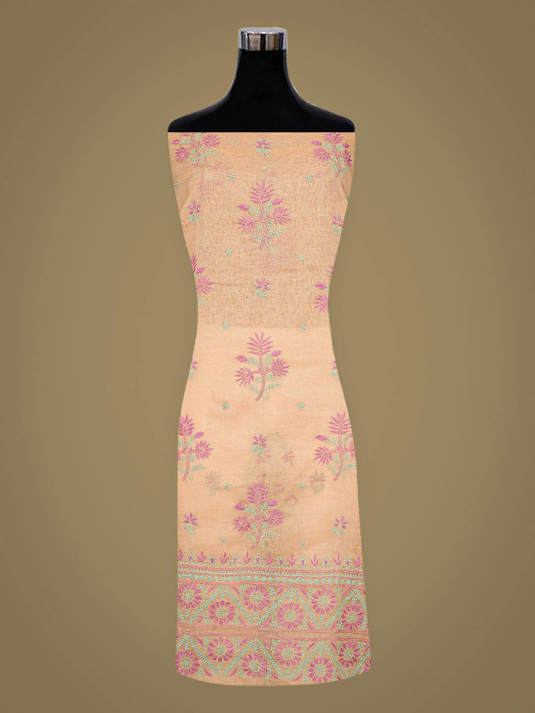Ada Hand Embroidered Dusty Peach Tissue Lucknowi Chikankari Unstitched Kurta Dupatta Set With 01A726701