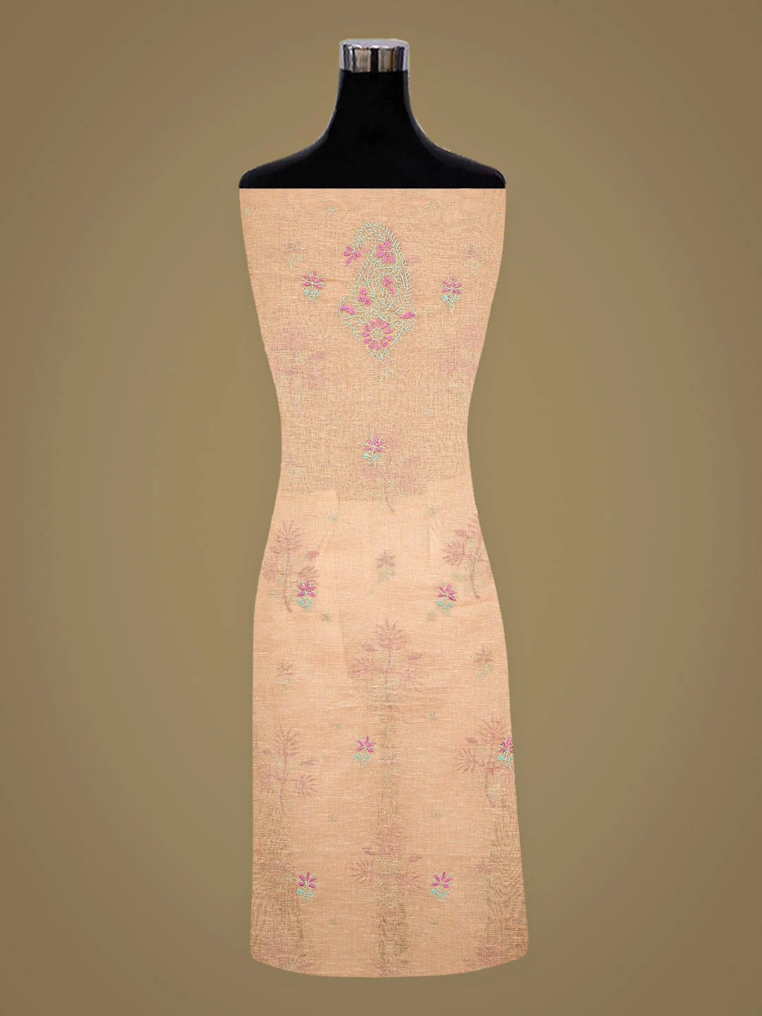 Ada Hand Embroidered Dusty Peach Tissue Lucknowi Chikankari Unstitched Kurta Dupatta Set With 01A726701