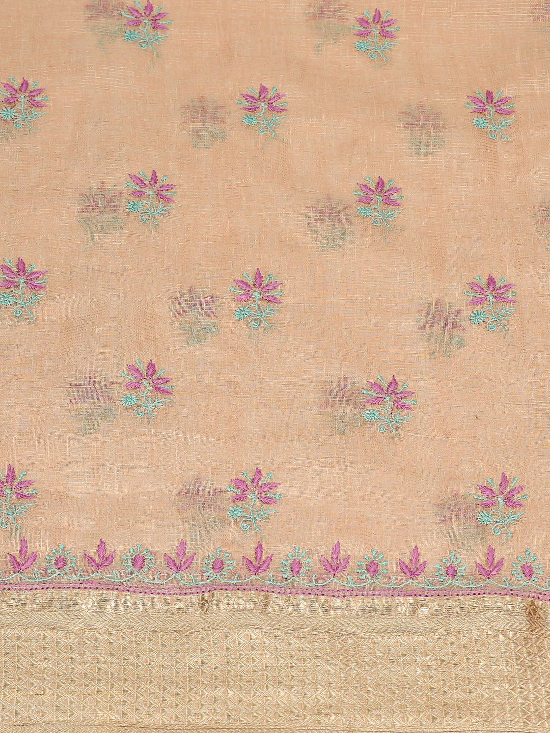Ada Hand Embroidered Dusty Peach Tissue Lucknowi Chikankari Unstitched Kurta Dupatta Set With 01A726701