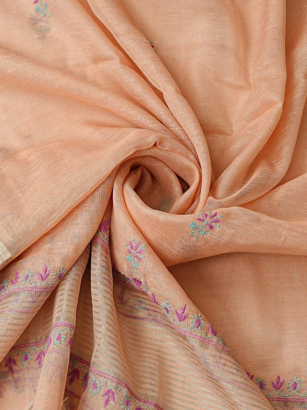 Ada Hand Embroidered Dusty Peach Tissue Lucknowi Chikankari Unstitched Kurta Dupatta Set With 01A726701