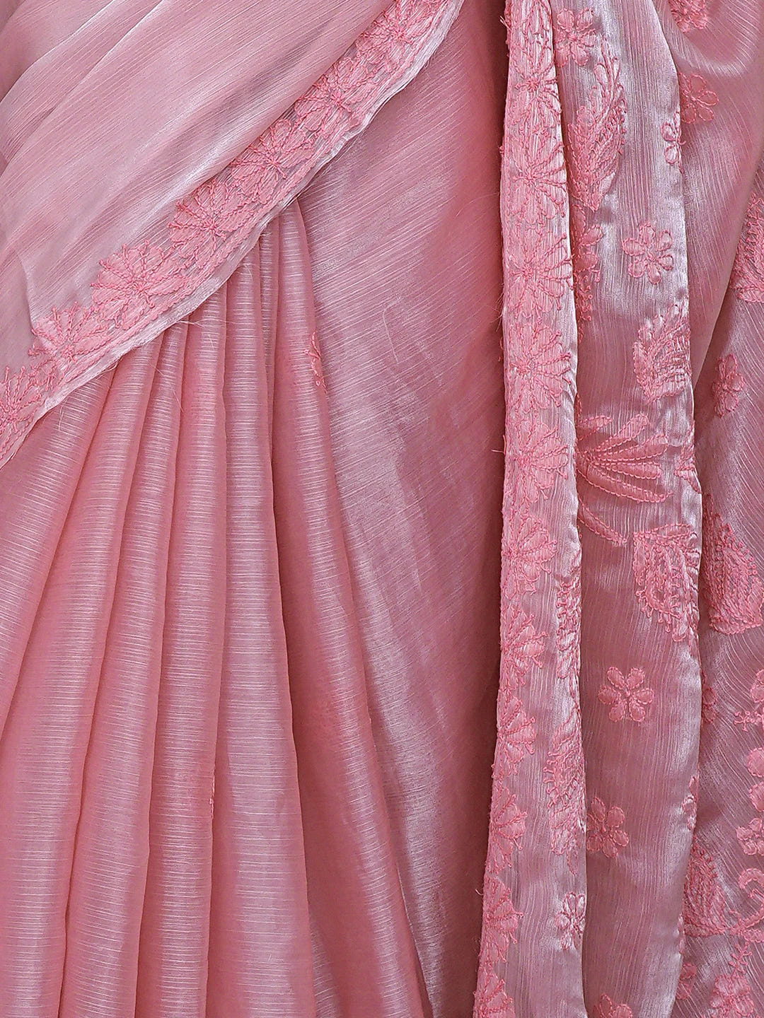 Ada Hand Embroidered Petal Rouge Pink Organza Lucknowi Chikankari Saree and Blouse 01A901847