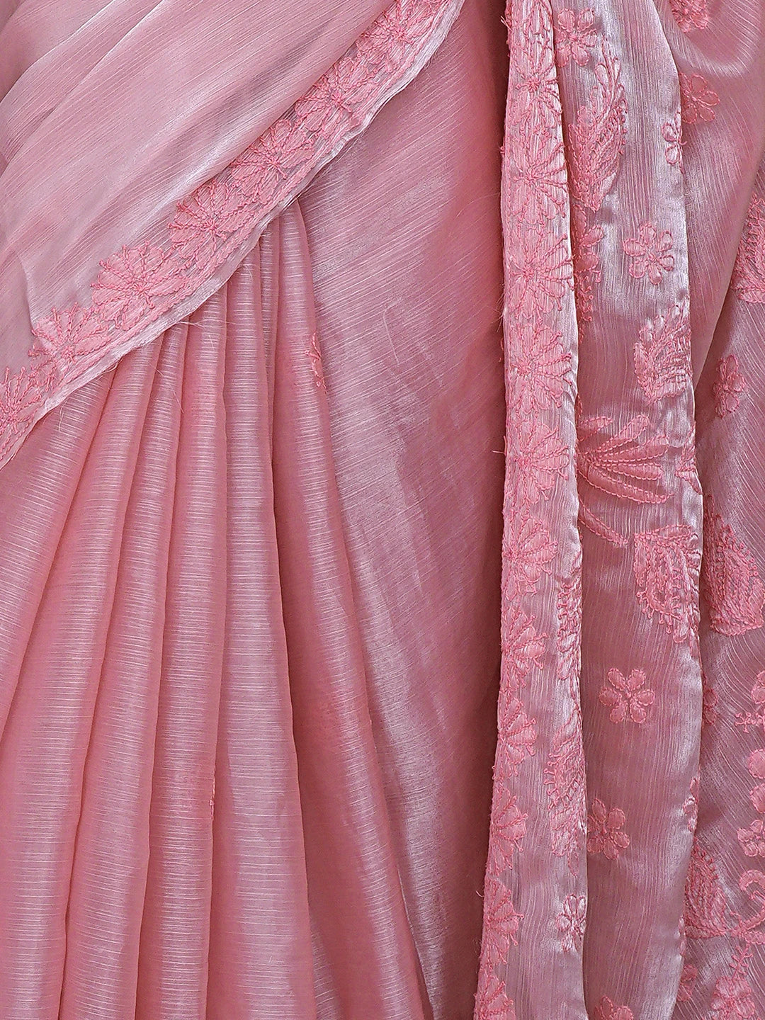 Ada Hand Embroidered Petal Rouge Pink Organza Lucknowi Chikankari Saree and Blouse 01A901847
