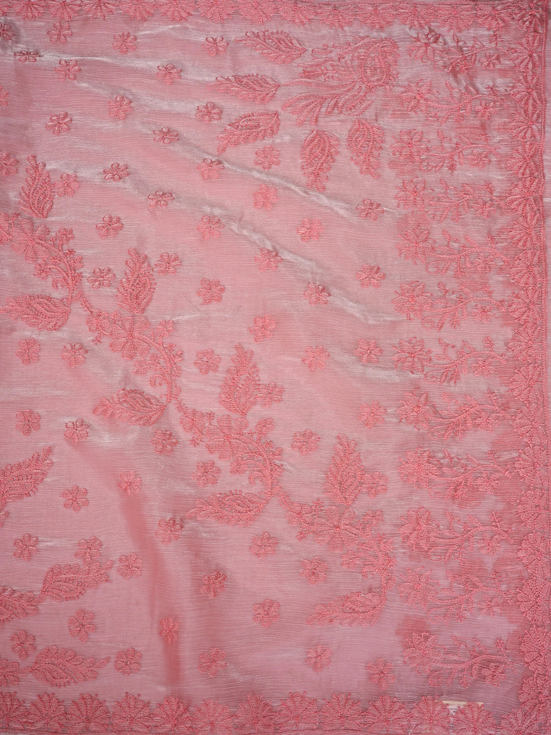 Ada Hand Embroidered Petal Rouge Pink Organza Lucknowi Chikankari Saree and Blouse 01A901847