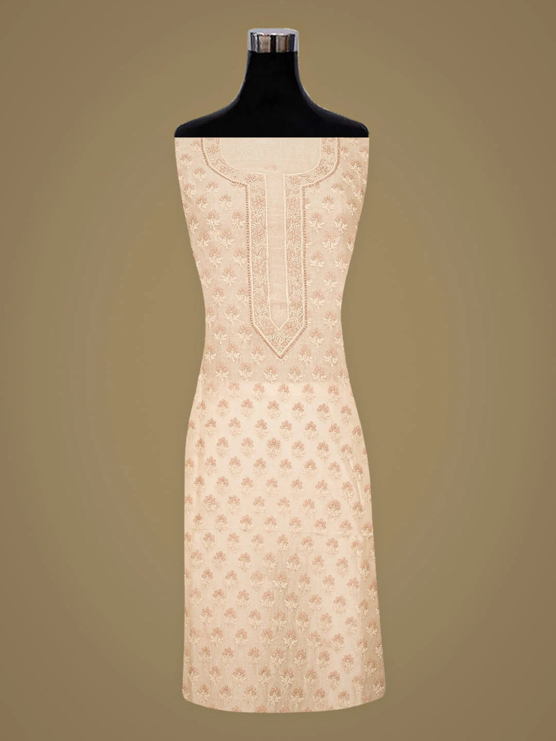 Ada Hand Embroidered Fawn Organza Lucknowi Chikankari Unstitched Kurta Dupatta Set 01A888730