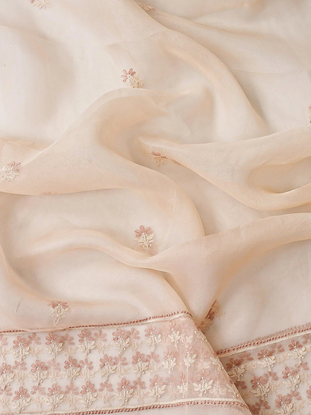 Ada Hand Embroidered Fawn Organza Lucknowi Chikankari Unstitched Kurta Dupatta Set 01A888730