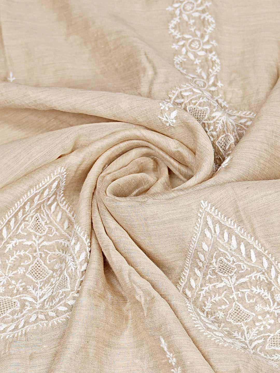 Ada Hand Embroidered Fawn Moonga Silk Lucknowi Chikankari Dupatta 01A881916