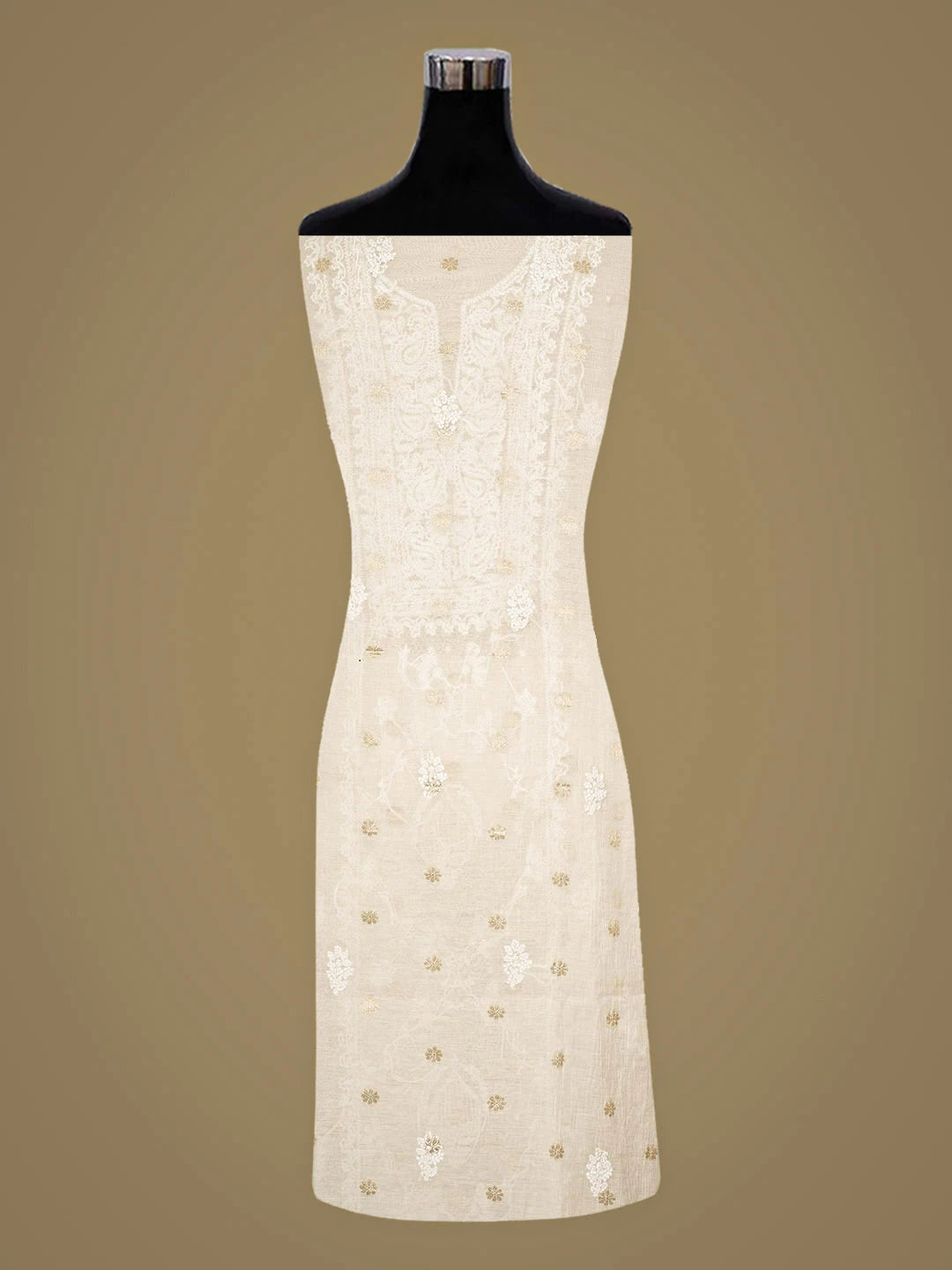 Ada Hand Embroidered White Chanderi Lucknowi Chikankari Unstitched Kurta Dupatta Set With Pearl Work 01A888811