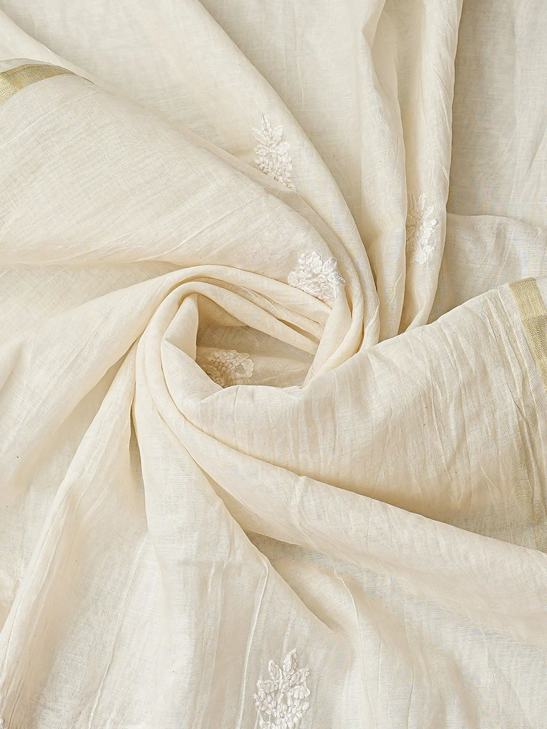 Ada Hand Embroidered White Chanderi Lucknowi Chikankari Unstitched Kurta Dupatta Set With Pearl Work 01A888811