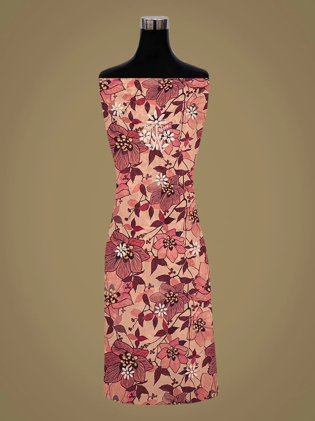 Ada Hand Embroidered Floral Printed Dusty Peach Crepe Lucknowi Chikankari Unstitched Kurta Dupatta Set 01A722929