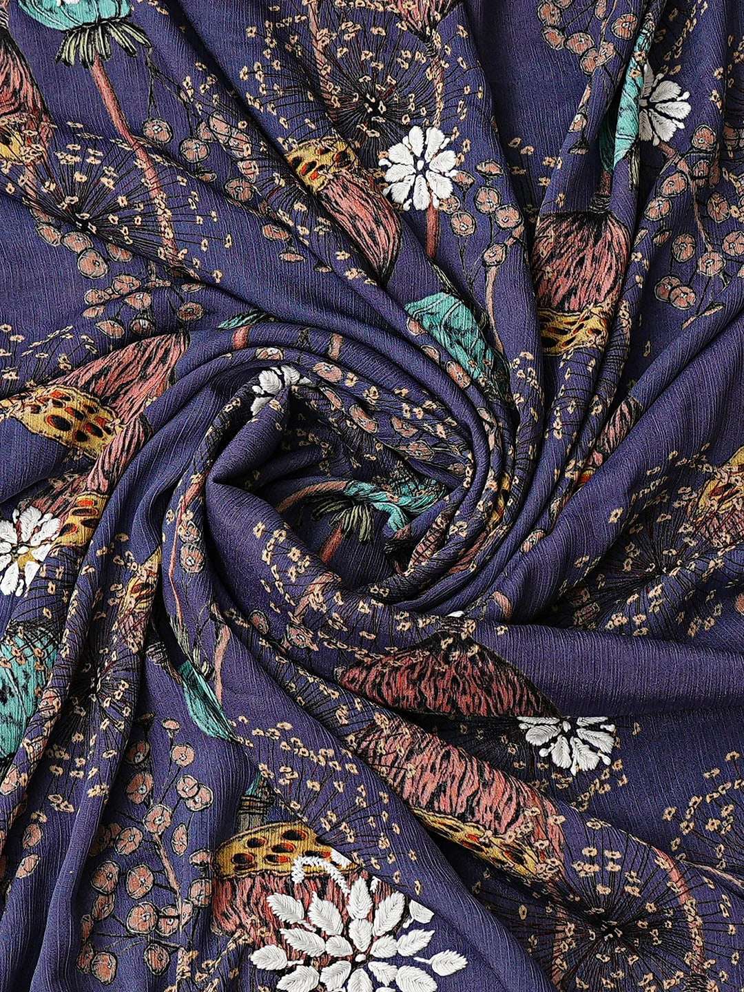Ada Hand Embroidered Floral Printed Purple Crepe Lucknowi Chikankari Unstitched Kurta Dupatta Set 01A722849