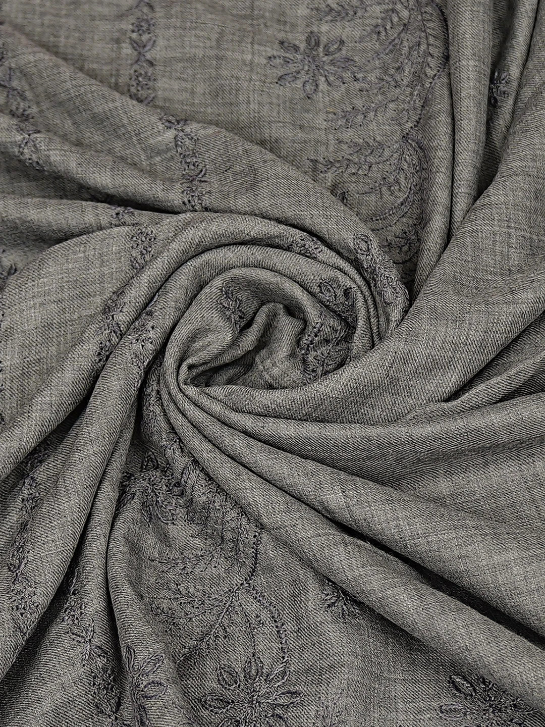 Ada Hand Embroidered Grey Pashmina Lucknowi Chikankari Teen Taar Shawl 01A897270